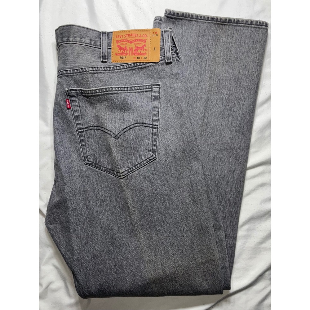Levis 501 Original Fit Jeans Mens 40x32 Grey Denim Button Fly Straight Leg
